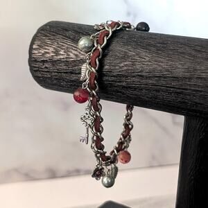 Silver Tone & Red Charm Bracelet